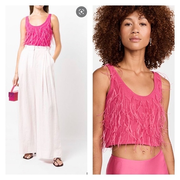 NWT LAPOINTE Cashmere Feather Crop Top Barbie Pink Medium - Picture 1 of 15